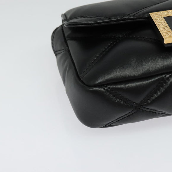 VERSACE Chain Shoulder Bag Leather Black Gold Auth 136648