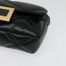 VERSACE Chain Shoulder Bag Leather Black Gold Auth 136648-14