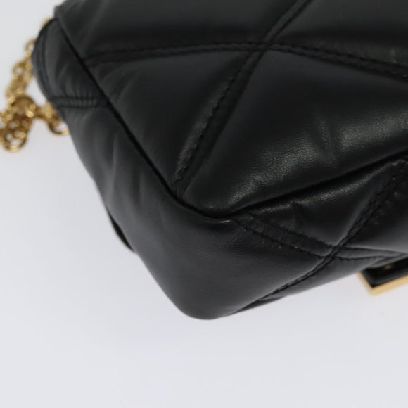 VERSACE Chain Shoulder Bag Leather Black Gold Auth 136648
