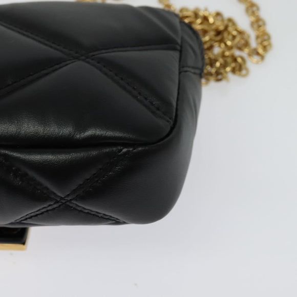 VERSACE Chain Shoulder Bag Leather Black Gold Auth 136648