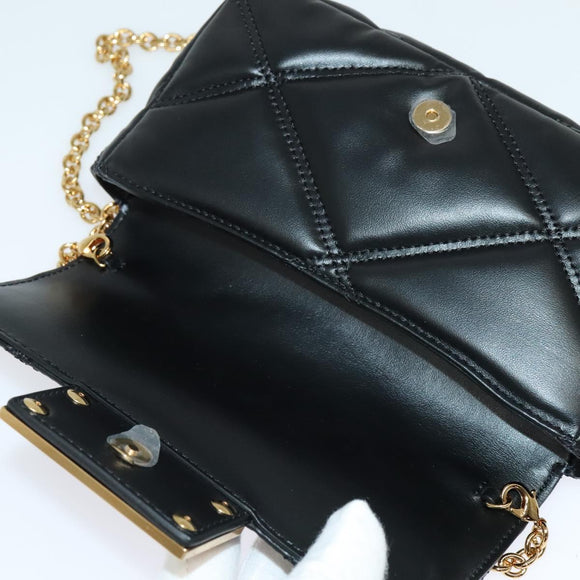 VERSACE Chain Shoulder Bag Leather Black Gold Auth 136648