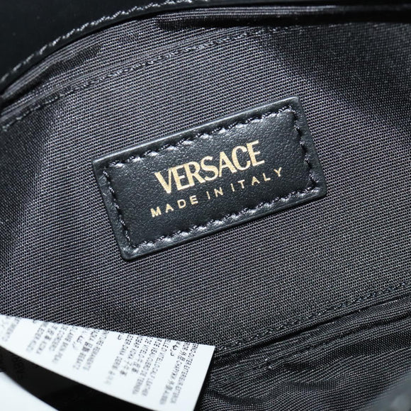 VERSACE Chain Shoulder Bag Leather Black Gold Auth 136648