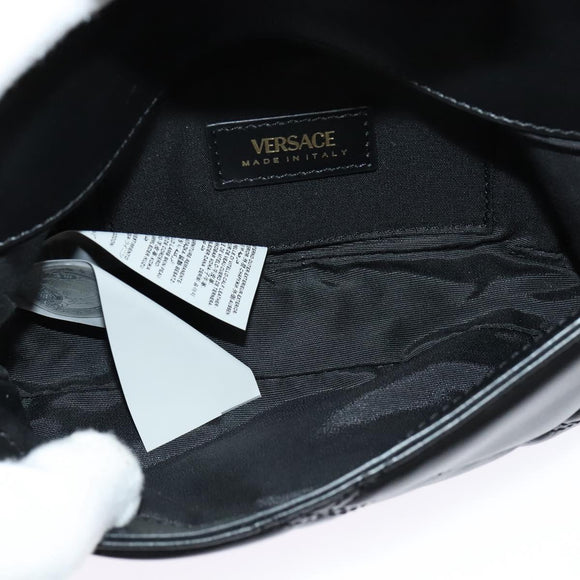 VERSACE Chain Shoulder Bag Leather Black Gold Auth 136648