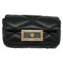 VERSACE Chain Shoulder Bag Leather Black Gold Auth 136648-13