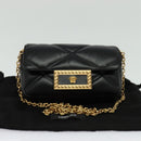 VERSACE Chain Shoulder Bag Leather Black Gold Auth 136648-12