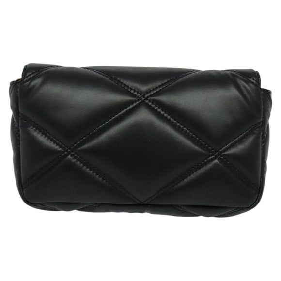 VERSACE Chain Shoulder Bag Leather Black Gold Auth 136648