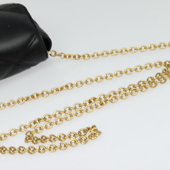 VERSACE Chain Shoulder Bag Leather Black Gold Auth 136648