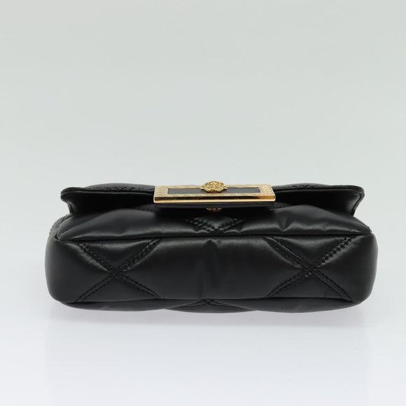 VERSACE Chain Shoulder Bag Leather Black Gold Auth 136648