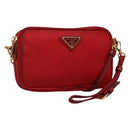 PRADA Shoulder Bag Nylon Red Gold Auth 136649-1