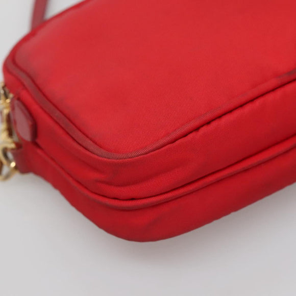 PRADA Shoulder Bag Nylon Red Gold Auth 136649