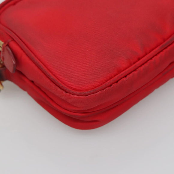 PRADA Shoulder Bag Nylon Red Gold Auth 136649