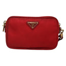 PRADA Shoulder Bag Nylon Red Gold Auth 136649-13