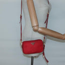 PRADA Shoulder Bag Nylon Red Gold Auth 136649-25