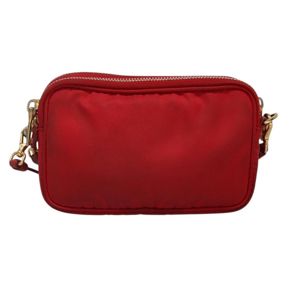 PRADA Shoulder Bag Nylon Red Gold Auth 136649