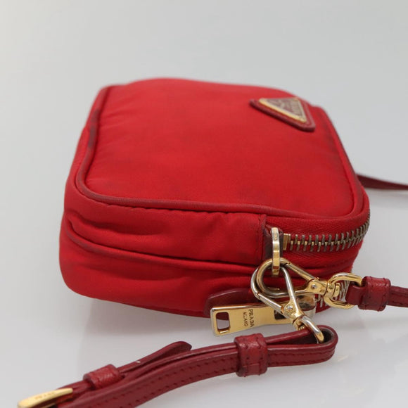 PRADA Shoulder Bag Nylon Red Gold Auth 136649