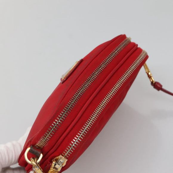 PRADA Shoulder Bag Nylon Red Gold Auth 136649