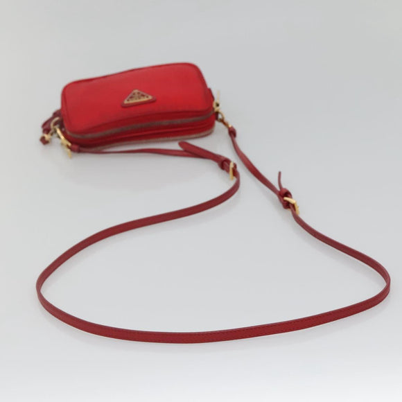 PRADA Shoulder Bag Nylon Red Gold Auth 136649