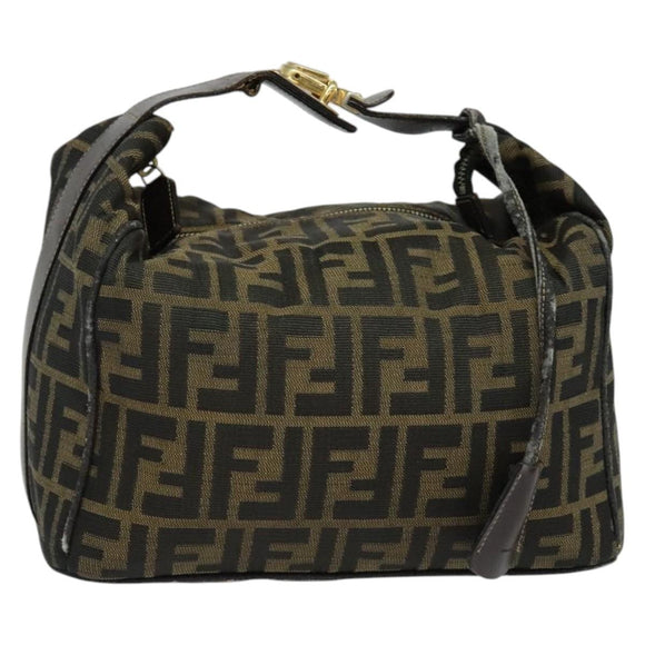 FENDI Zucca Canvas Vanity Pouch Black Brown Auth 136668