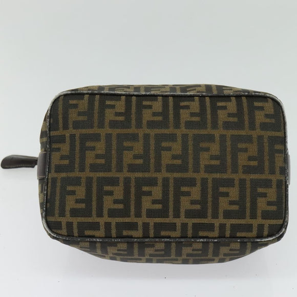 FENDI Zucca Canvas Vanity Pouch Black Brown Auth 136668