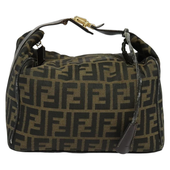 FENDI Zucca Canvas Vanity Pouch Black Brown Auth 136668