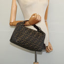 FENDI Zucca Canvas Vanity Pouch Black Brown Auth 136668-23