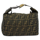 FENDI Zucca Canvas Vanity Pouch Black Brown Auth 136668-2
