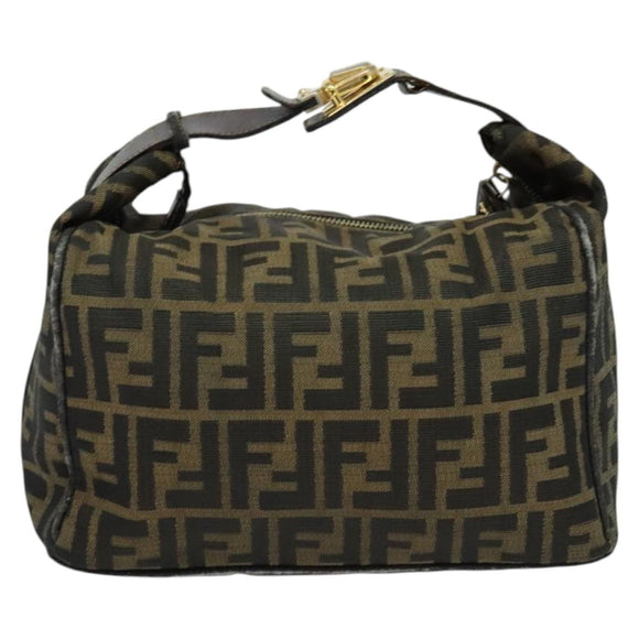 FENDI Zucca Canvas Vanity Pouch Black Brown Auth 136668
