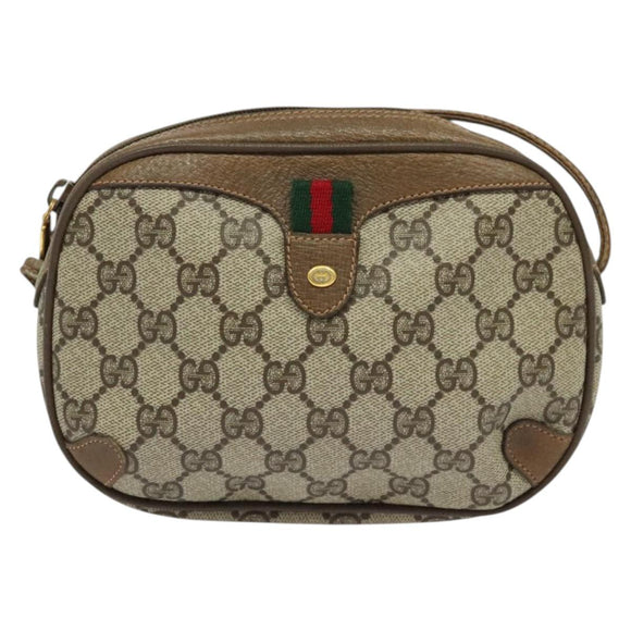 GUCCI GG Supreme Web Sherry Line Bag PVC Beige Gold 89 02 066 Auth 136671