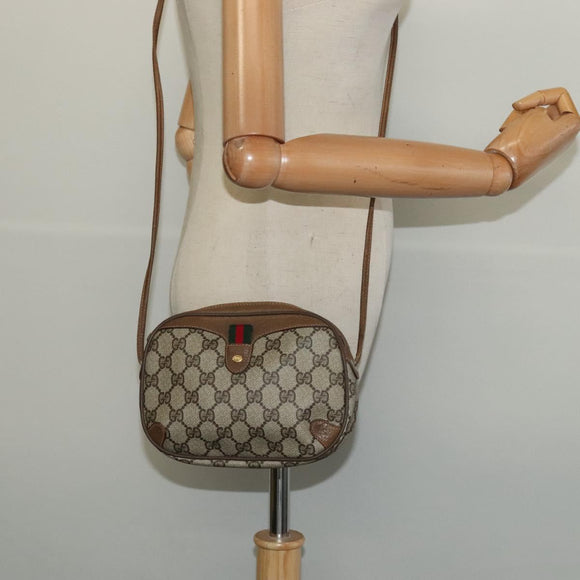 GUCCI GG Supreme Web Sherry Line Bag PVC Beige Gold 89 02 066 Auth 136671