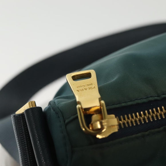 PRADA Shoulder Bag Nylon Green Gold Auth 136672