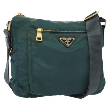 PRADA Shoulder Bag Nylon Green Gold Auth 136672