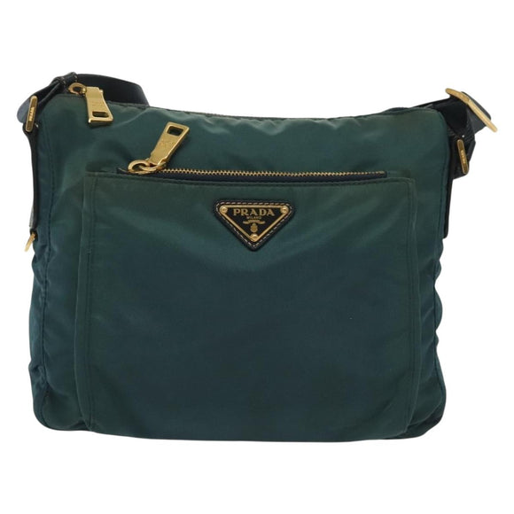 PRADA Shoulder Bag Nylon Green Gold Auth 136672
