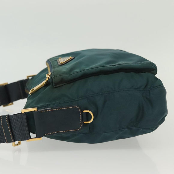 PRADA Shoulder Bag Nylon Green Gold Auth 136672