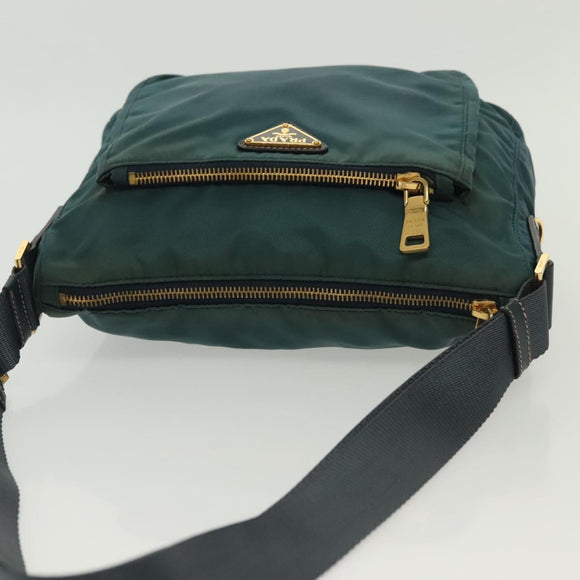 PRADA Shoulder Bag Nylon Green Gold Auth 136672