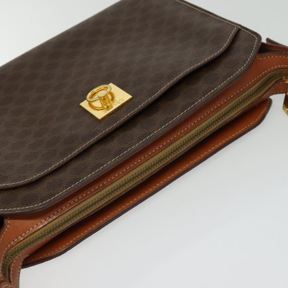 CELINE Macadam Canvas Shoulder Bag PVC Leather Brown Gold Auth 136673
