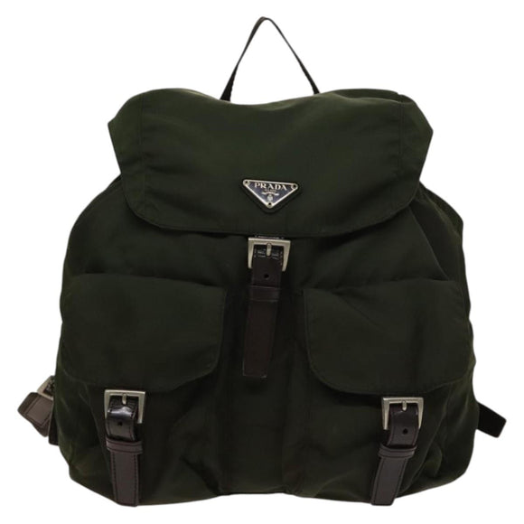 PRADA Backpack Nylon Green Silver Auth 136692