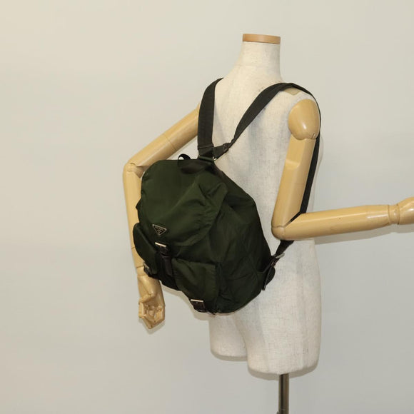 PRADA Backpack Nylon Green Silver Auth 136692
