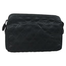 CHANEL Bicolore Clutch Bag Satin Black CC Auth 136693-1