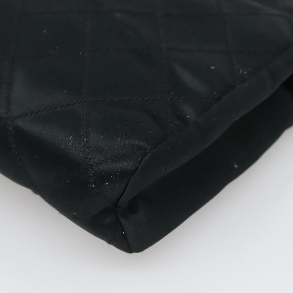 CHANEL Bicolore Clutch Bag Satin Black CC Auth 136693