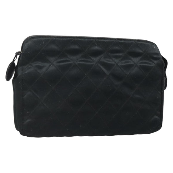 CHANEL Bicolor Clutch Tasche Satin Schwarz CC Auth 136693