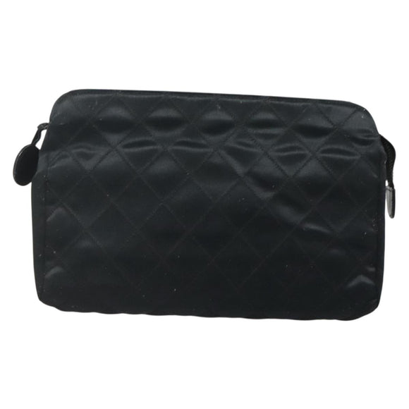CHANEL Bicolore Clutch Bag Satin Black CC Auth 136693