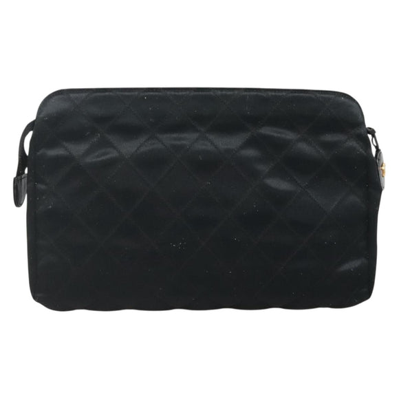 CHANEL Bicolor Clutch Tasche Satin Schwarz CC Auth 136693