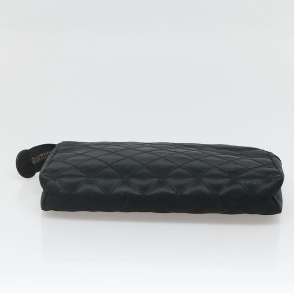 CHANEL Bicolor Clutch Tasche Satin Schwarz CC Auth 136693