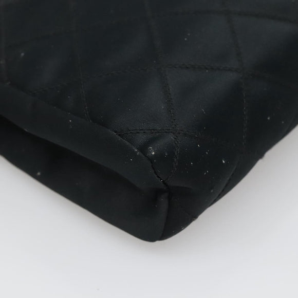 CHANEL Bicolore Clutch Bag Satin Black CC Auth 136693
