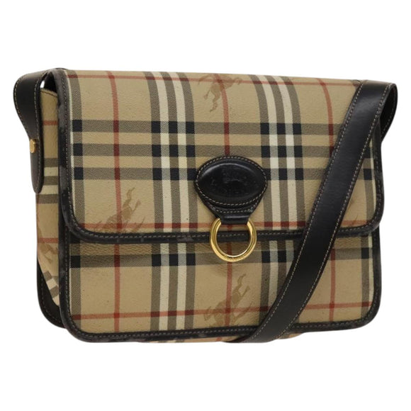 BURBERRY Nova Check Shoulder Bag PVC Beige Gold Auth 136729
