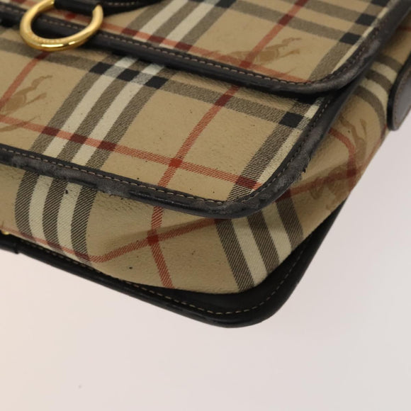 BURBERRY Nova Check Shoulder Bag PVC Beige Gold Auth 136729