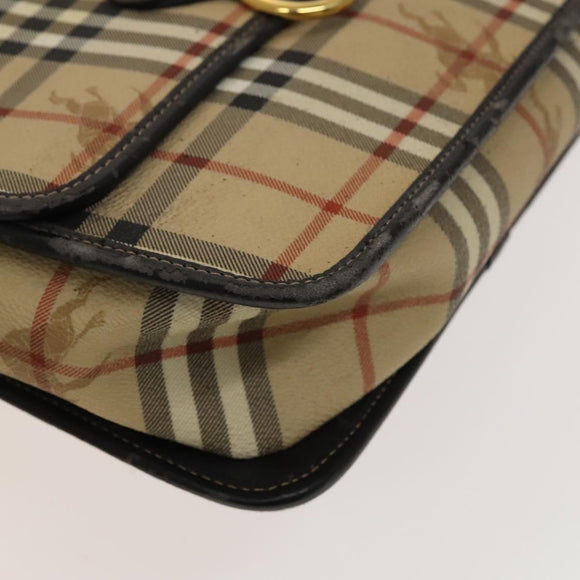 BURBERRY Nova Check Shoulder Bag PVC Beige Gold Auth 136729