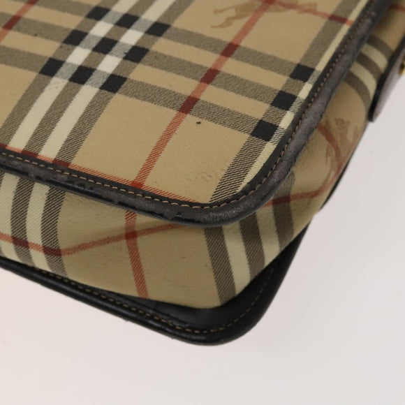 BURBERRY Nova Check Shoulder Bag PVC Beige Gold Auth 136729