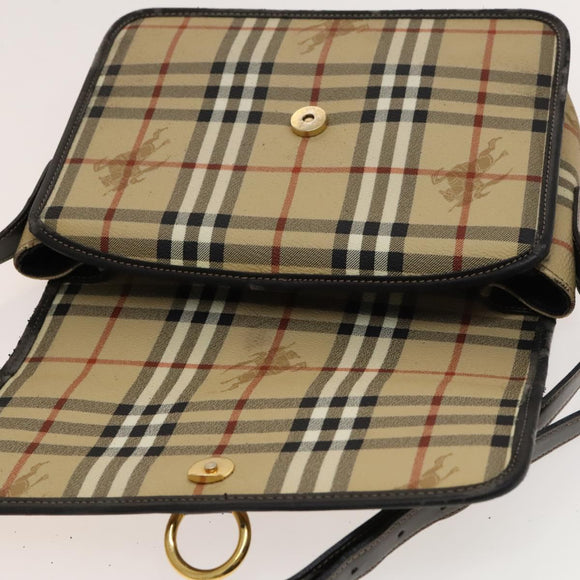 BURBERRY Nova Check Shoulder Bag PVC Beige Gold Auth 136729