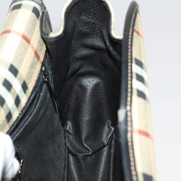 BURBERRY Nova Check Shoulder Bag PVC Beige Gold Auth 136729